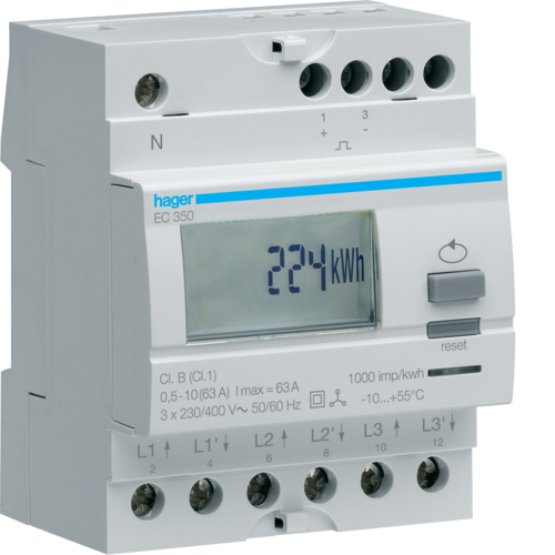 EC350 Energiezähler dreiphasig, 1 Tarif, Direktmessung 63A EC350 Energiezähler dreiphasig, 1 Tarif, Direktmessung 63A