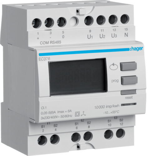 EC376 Energiezähler, 3phasig, über Wandler bis 6000A,  Modbus,  RS485