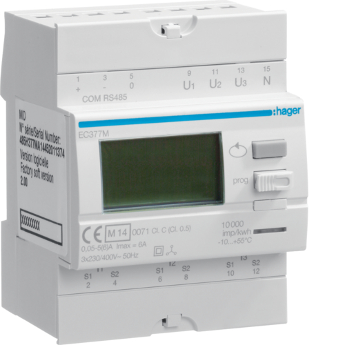 EC377M Energiezähler, 3phasig, über Wandler bis 3000A,  Modbus,  MID,  RS485